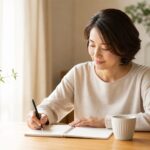40代女性がエンディングノートに記入している様子