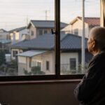 岐阜県の住宅街で一人暮らしの高齢者が窓辺で外を眺めているシーン｜孤独死・孤立死・遺品整理