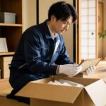 遺品整理士が遺品を丁寧に仕分けている作業シーン