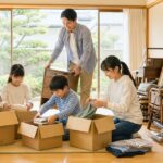 家族みんなで遺品整理・大量不用品処分に取り組む様子