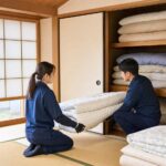 遺品整理で布団を処分するスタッフの様子（岐阜）