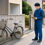 不要な自転車の処分・回収方法を案内するアイワクリーンのスタッフ