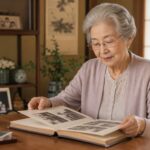 生前整理で写真アルバムを整理する年配女性のイメージ