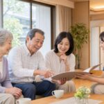 有料老人ホーム選びの基準を家族で確認している様子